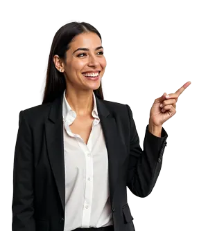 Smiling Hispanic Professional woman pointing
