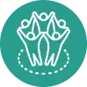 Icon showing group of people forming a supportive peer network circle