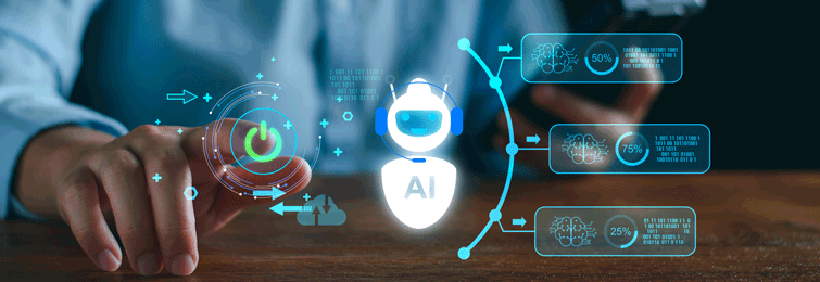 illustrative image of a person using AI app at his workplace