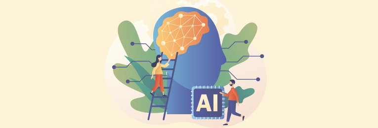 illustrative image of two person seen assembling a AI robot head