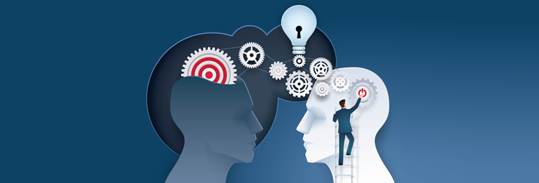 illustrative image of a person seen programing two AI robots