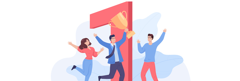 illustrative image were we can see 3 people celebrating success at work