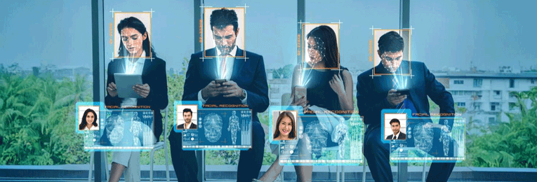 four people seen using face id and using there smart devices